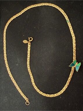 Vintage Avon Gold Tone Choker Necklace with Green Enamel Butterfly Charm